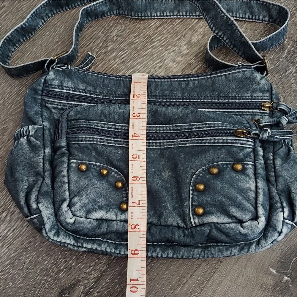 Stylish Soft PU Leather Multi-Picket Blue Denim Shoulder/Crossbody Bag